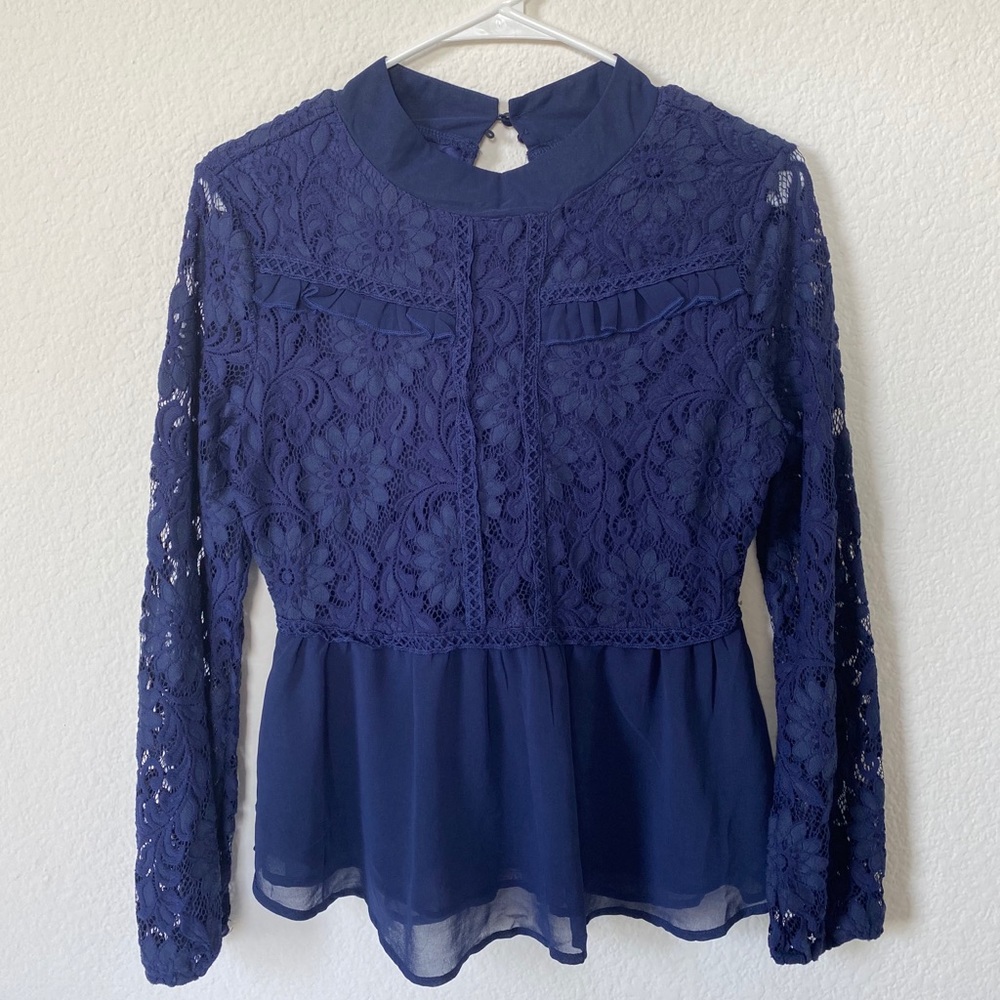 Blue lacy long sleeve top
